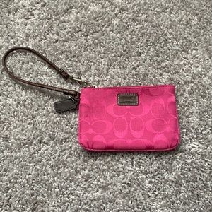 Pink and Brown Coach Wristlet